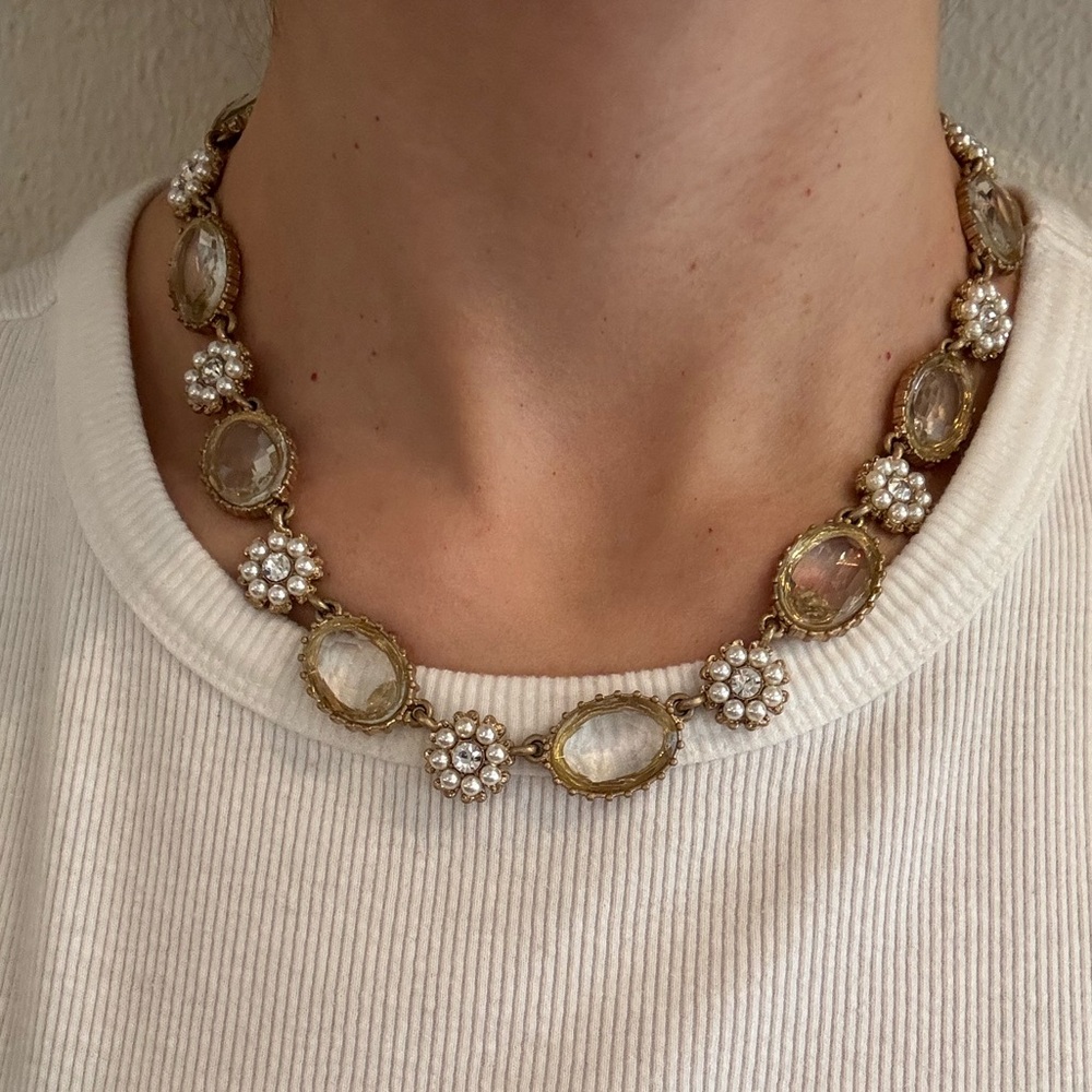Pearl and Pale Green Stone Necklace